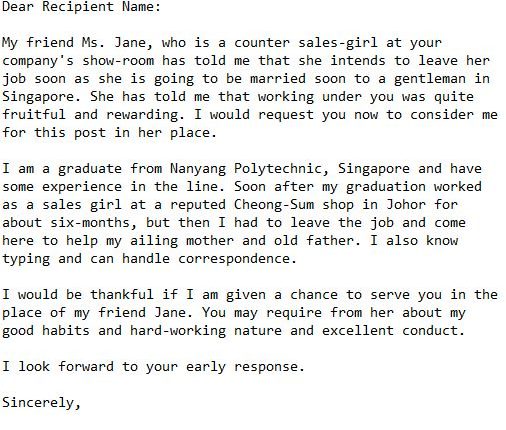 application letter for sales girl in a shop