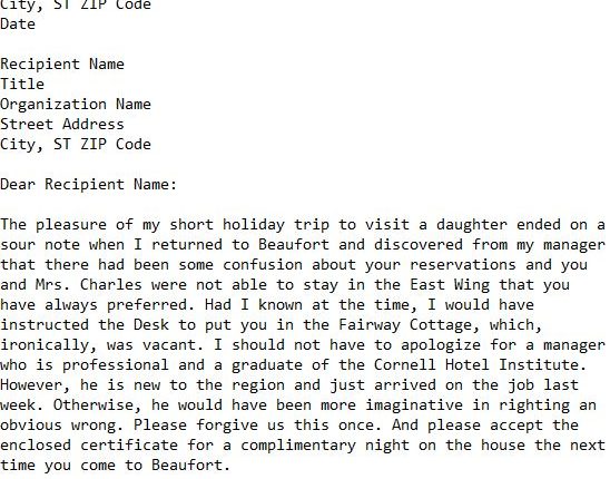 Letter Of Complaint Poor Service In A Hotel