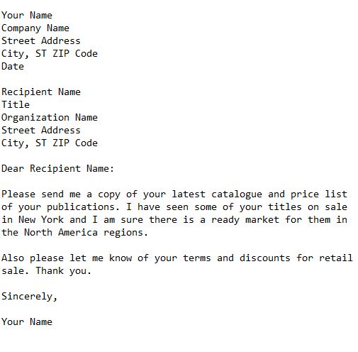 Sample Letter Requesting Catalog 101 Business Letter