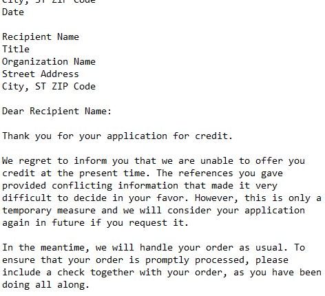 Letter Refusing To Give Credit : 101 Business Letter
