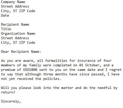 Sample Letter Requesting Copy Of Insurance Policy - 101 Business Letter